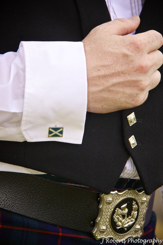 Scottish Flag cufflinks and Kilt - Wedding photography sydney